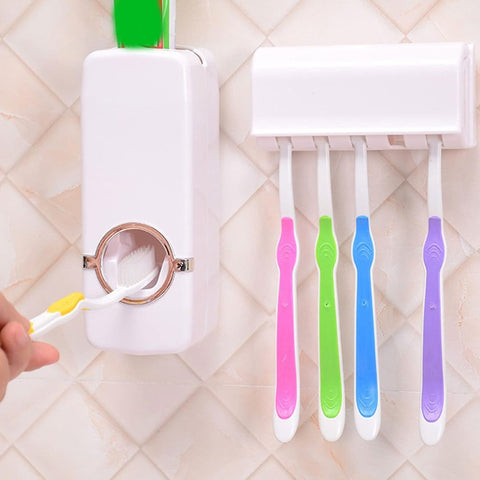 Wall Mounted Toothpaste Dispenser with 5 Brushes Holder