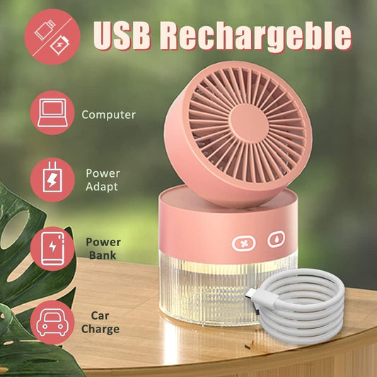 3 Speed Mini Desk Fan with Mist Spray Pink