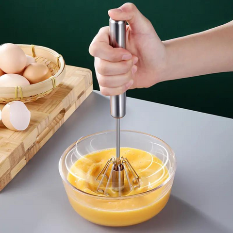 Stainless Steel Egg Whisk, Hand Push Semi Automatic Egg Beater