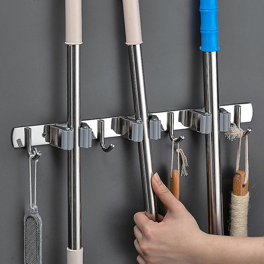 Stainless Steel Wall Drilling Mop & Broom Organizer