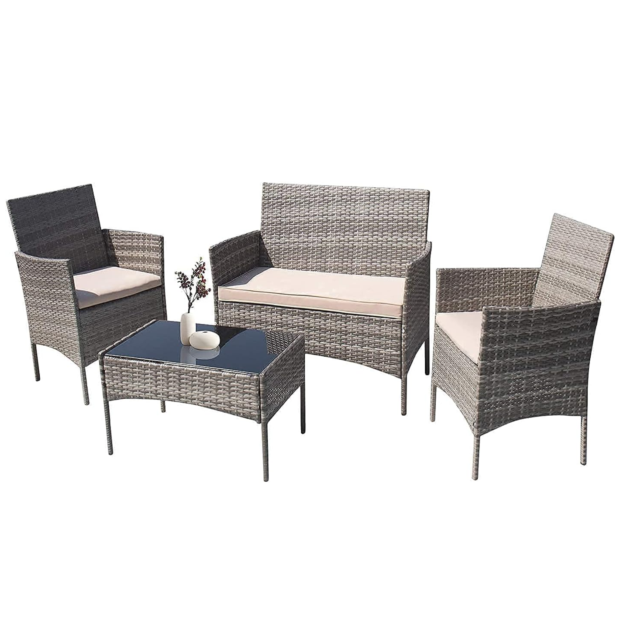 4 Seater Cushion Sofa Chairs with Center Table Outdoor Garden Furniture Set