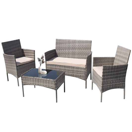 4 Seater Cushion Sofa Chairs with Center Table Outdoor Garden Furniture Set