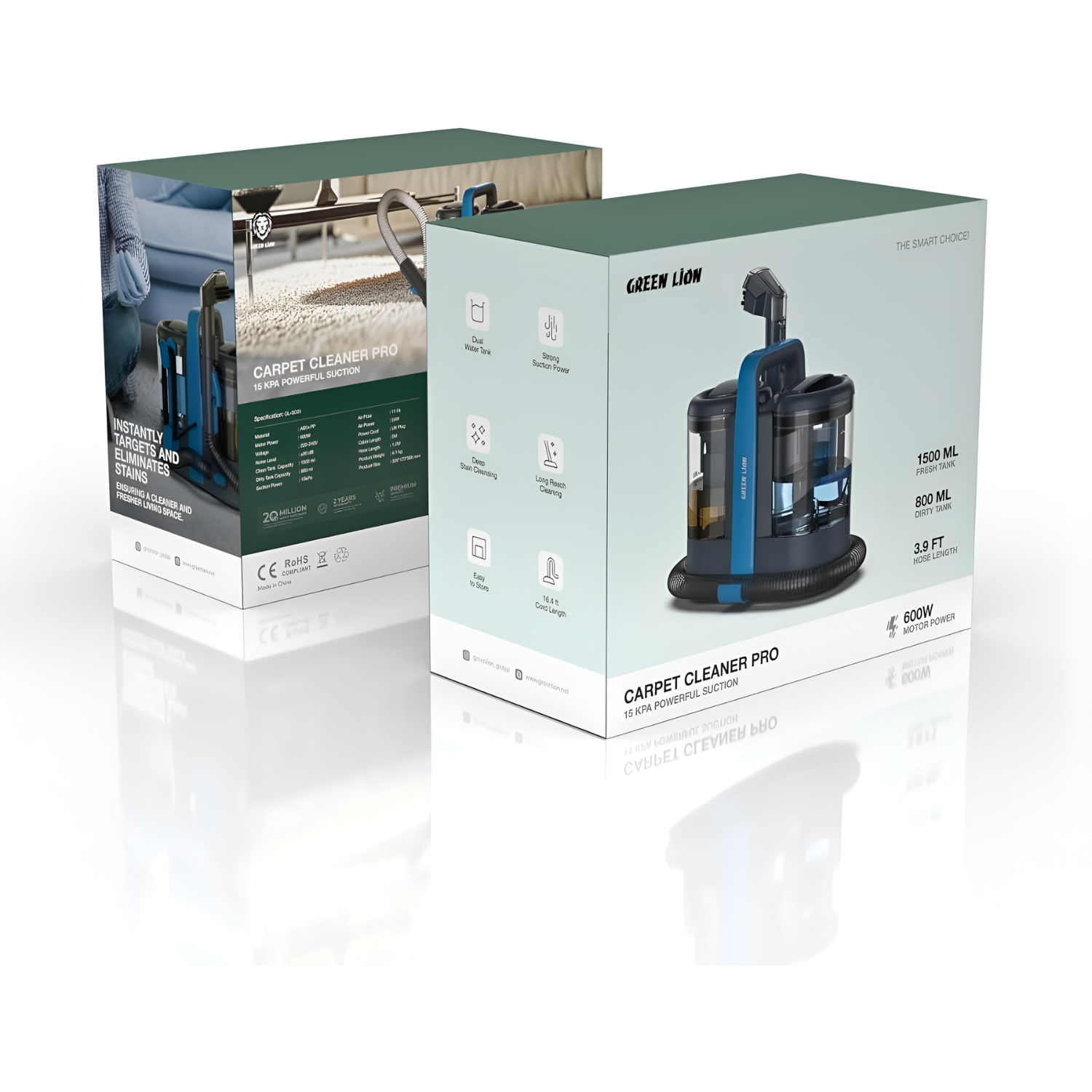 Green Lion Carpet Cleaner Pro 600W with 15kPa Suction and Dual Water Tanks