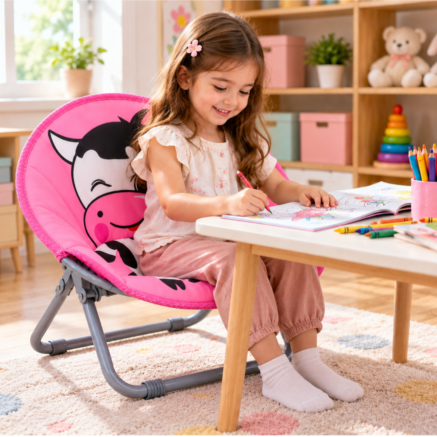 Kids Folding Animated Character Moon Chair for Indoor and Outdoor Use