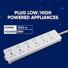 LightX 3250W Extension Board with 6 Socket & 5 Meter Cord with Individual Switch