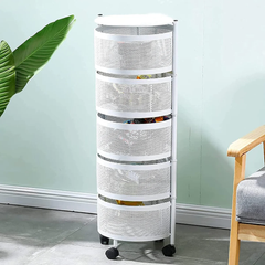 Multi Layer Rotating Round Shaped Kitchen Storage Organizer Rack White 5 Layer