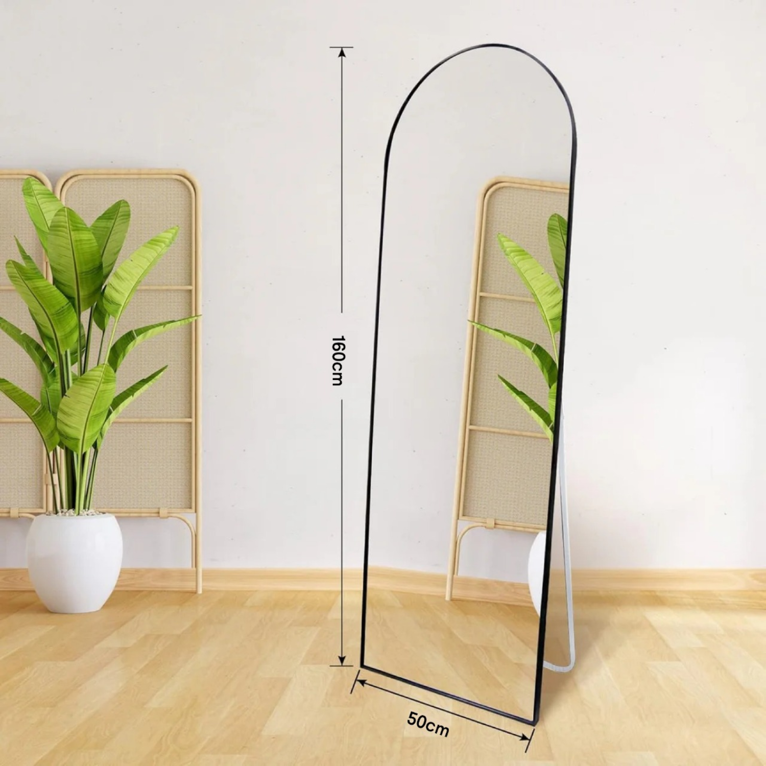 Full Length Life Size Floor Free-standing Arched Metal Frame Mirror
