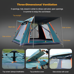 2.1 x 2.1 Meter Automatic Camping Tent with Sun Shade Canopy – Family Size for 3-4 Person