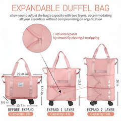 Foldable Expandable Travel Duffel Bag with Wheels Large Capacity