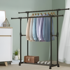 Adjustable Cloth Hanging Rack with Wheels for Coats, Dress