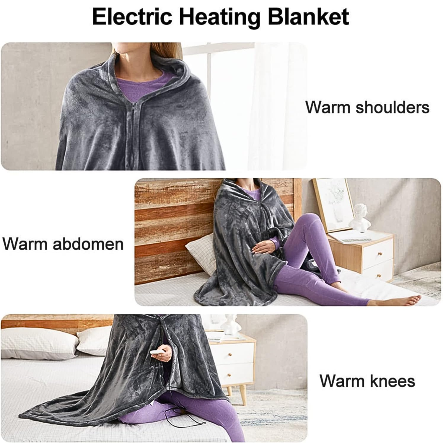 Portable USB Rechargeable Heating Outer Shawl Blanket with 3 Heating Levels