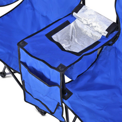 Folding Chairs with Removable Umbrella and Thermal Cooler Storage Bag for Camping, Beach, Fishing