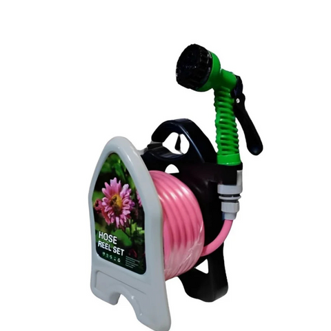 10 Meter Roll Up Garden Hose Reel with 8 Functions Nozzle Spray Gun