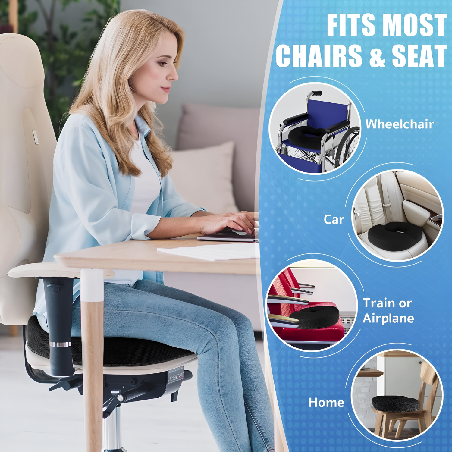 Orthopedic Memory Foam Donut Chair Seat Cushion for Coccyx, Hemorrhoids, Postpartum And Tailbone Pain Relief