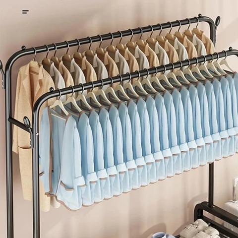 Clothes Organizer Stand with Wheels - 48 Kg Heavy Duty Double Layer Garment Hanger Rack