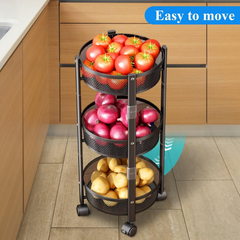 3 Layer Collapsible Folding Vegetables and Fruits Storage Rack Basket with Wheels