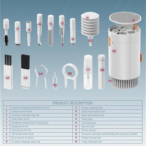 مجموعة تنظيف الأجهزة الإلكترونية 20 في 1 من موكسيدو - أدوات تنظيف أجهزة الكمبيوتر المحمولة ولوحة المفاتيح والهاتف وسماعات الأذن