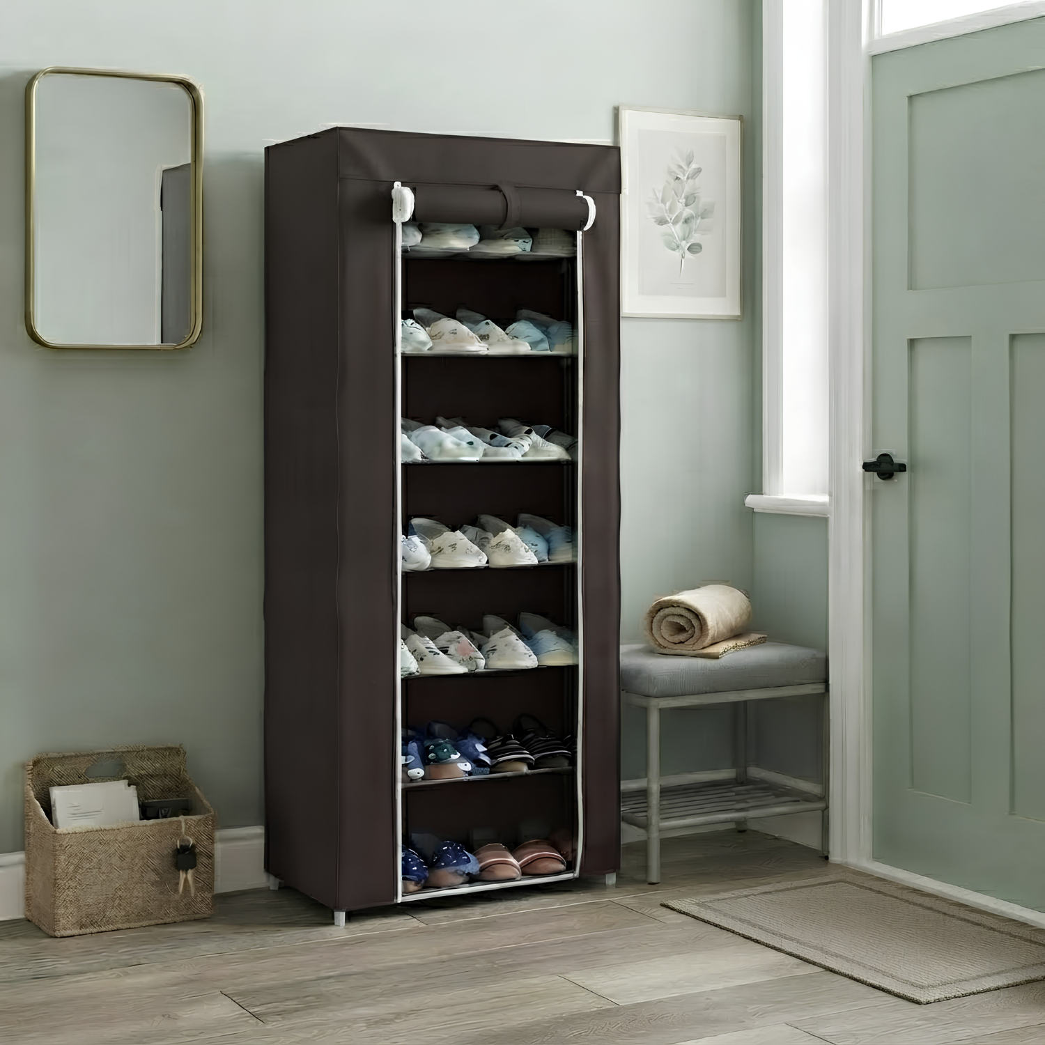 7 Layer Fabric Shoe Storage Rack Brown