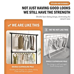 Double Decker Garments Display Rack, 80Kg Load Capacity Clothes Hanger