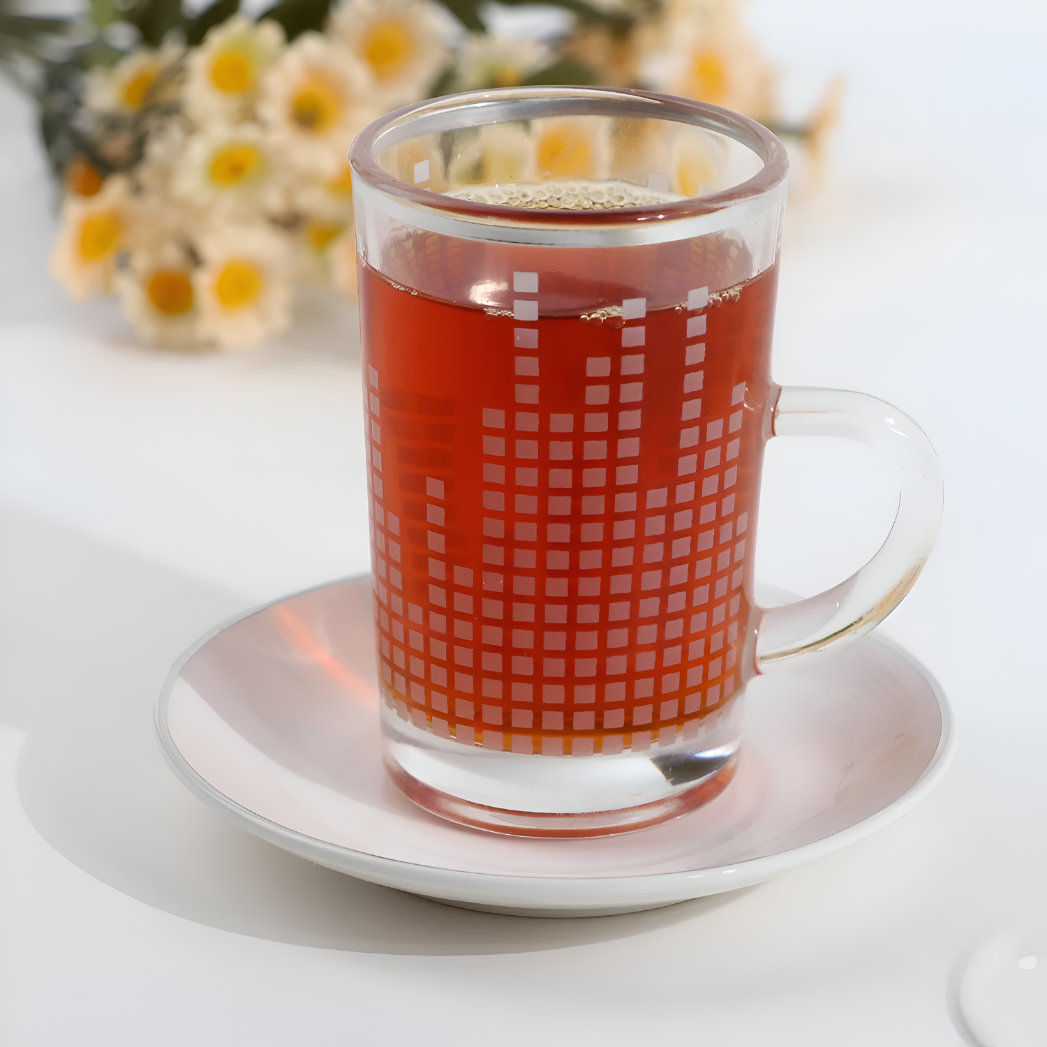 Glass Tea Cups and Ceramic Arabic Coffee Qahwa Cups Set (18 Pcs)