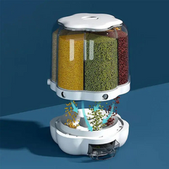 6 Grid Rotating 6.5Kg Rice & Cereal Dispenser Storage Organizer, One-click Rice Output