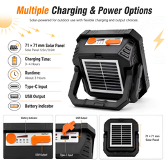Solar Powered Work Light with Power Bank, Magnetic Base, IP66 Waterproof