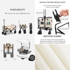 Collapsible Folding Wagon Trolley, 150KG Load Bearing Outdoor Wagon Cart