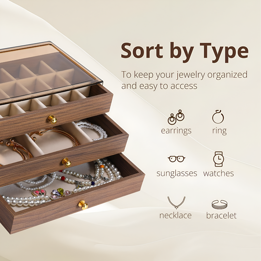 Three Layer Wooden Design Jewelry Organizer Drawer Box