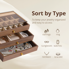Three Layer Wooden Design Jewelry Organizer Drawer Box