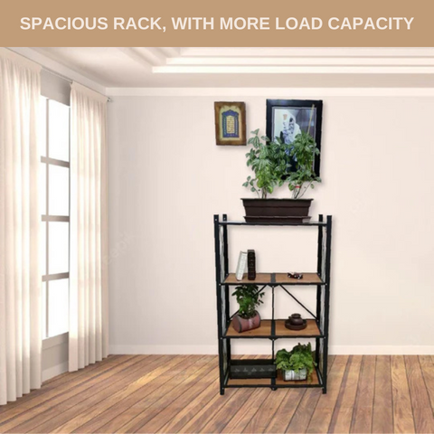 Foldable Storage Rack with Wooden Shelf for Kitchen and Home