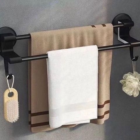 Wall Mounted Space Saving Towel Rack for Bathroom with Hooks