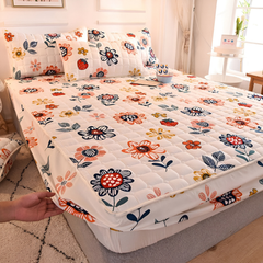 Quilted Waterproof Fitted Size Mattress Protector Bed Sheet with 2 Pillow Cases Flowers