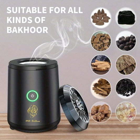 Rechargeable Electric Bakhoor Burner - Incense Oudh Burner for Home, Office and Car