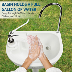 Portable Outdoor Camping Handwash Gooseneck Wash Basin with Foot Press Pump, Soap Dispenser, Faucet & Towel Holder