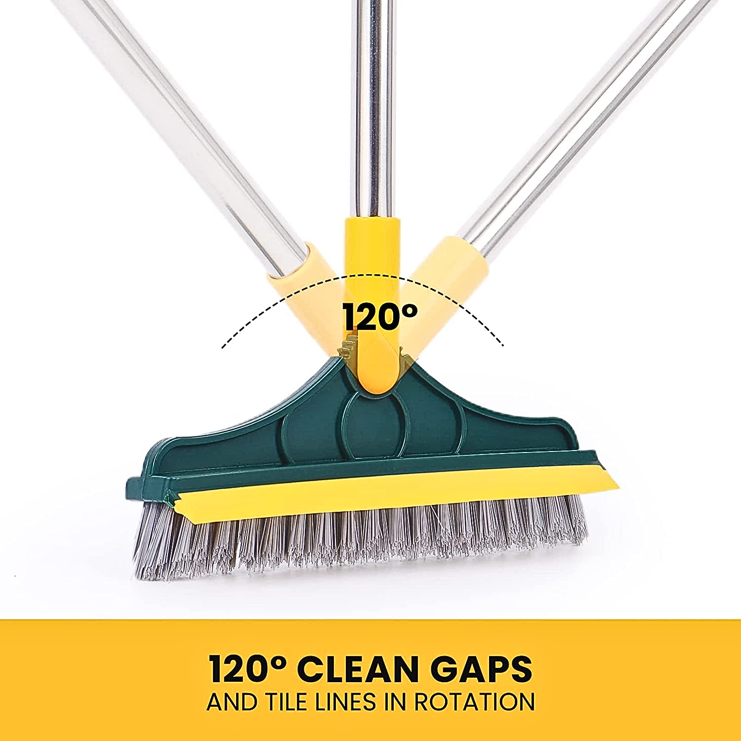 2 IN 1 Bathroom Floor Cleaning Hard Bristles Scrub Brush with Rotating Long Handle Wiper