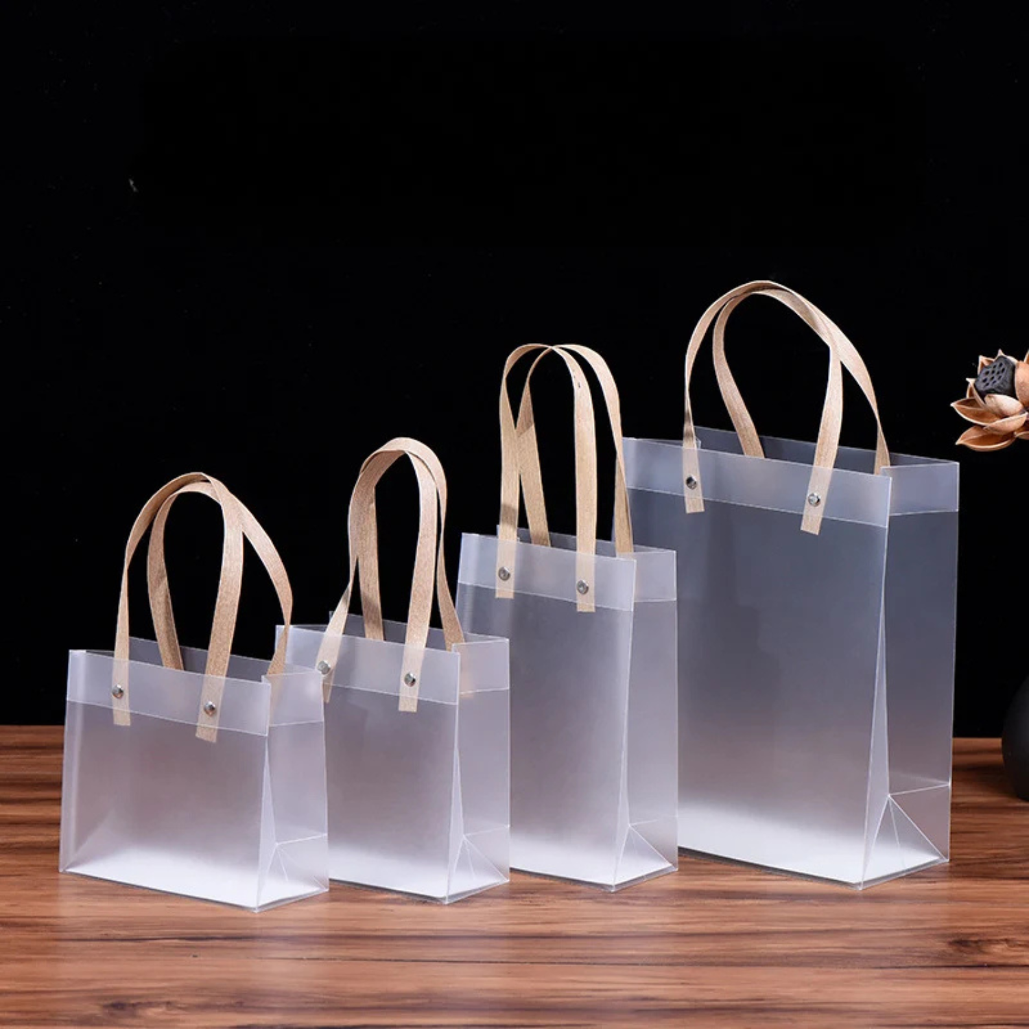 Translucent Plastic Gift Bag with Handle - Pack of 10 Pieces