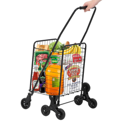 Folding Grocery Cart with Stair Climbing Wheels, Collapsible Utility Shopping Trolley