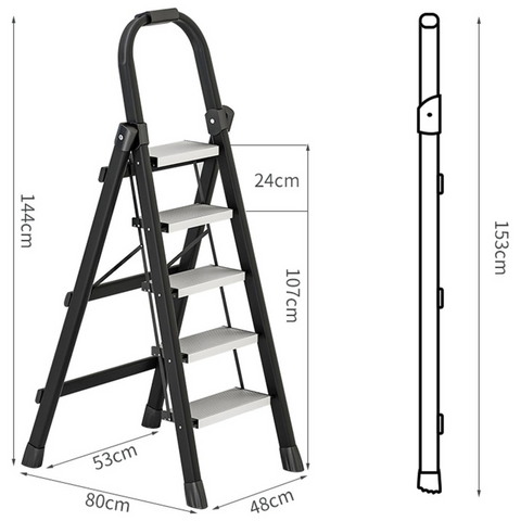 Portable Folding Household Ladder with Wide Anti-slip Pedal and Handle Bar, 150Kg Load Capacity