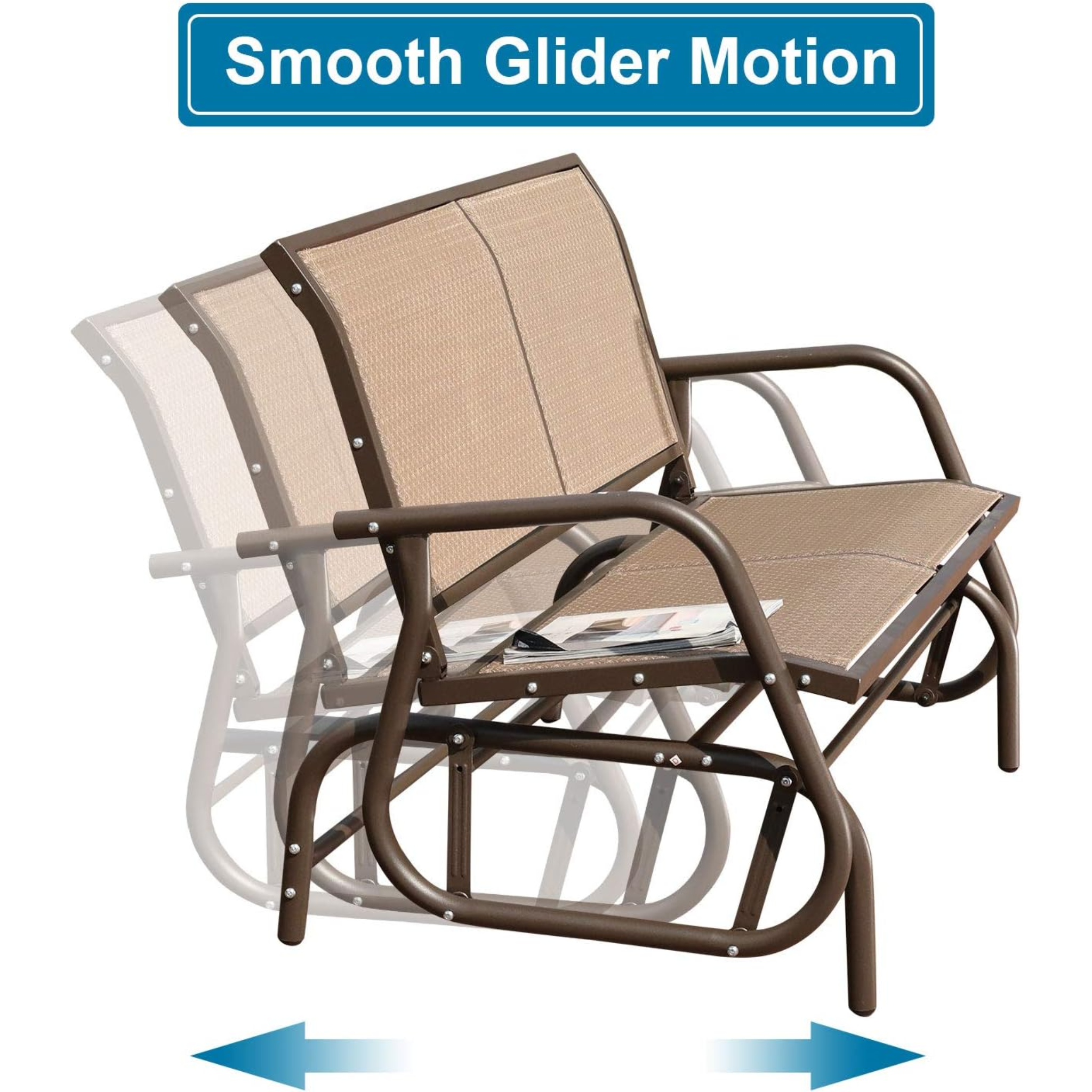 Outdoor Patio Garden Steel Rocking Chair Loveseat, 2 Person Swing Glider Chair