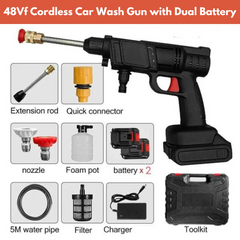 48Vh Cordless High Pressure Car Washing Gun with Dual Battery, Rechargeable, with Detergent Tank