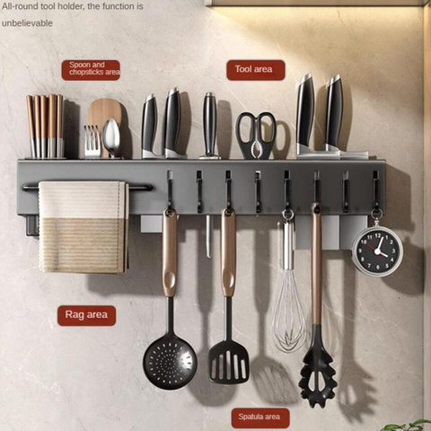 Metal Knife Chopsticks Storage Holder, Spoon Fork Spatula Organizer with Hooks And Towel Rack