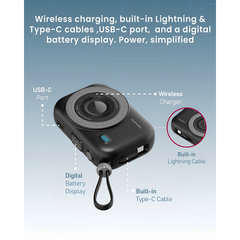 Moxedo 5x 10000mAh Wireless Charging Power Banks with Charging Dock Station, Built-in Cables, USB C Fast Charging and Digital Display