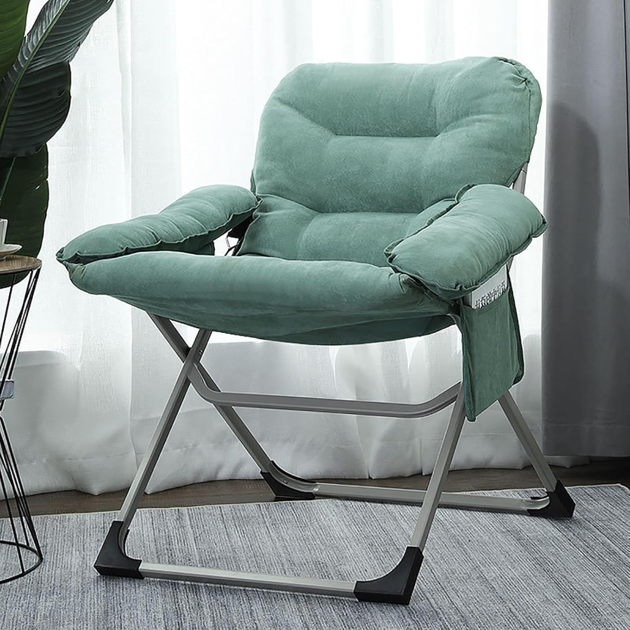 Lazy Lounge Chair Recliner Sofa, Cushioned Relaxing Chair with Side Pocket & Arm Rest Green