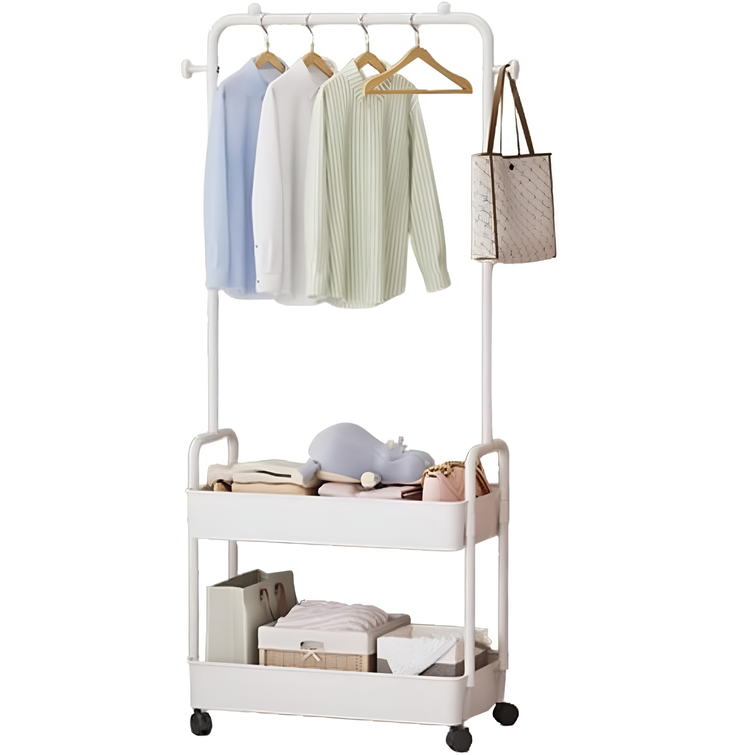 Modern Valet Stand Organizer – Keep Your Clothes and Essentials Ready. White