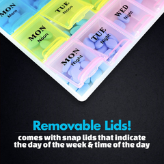 7 Day Weekly Pill Organizer Box, Three-Times-a-Day Tablet Medicine Storage