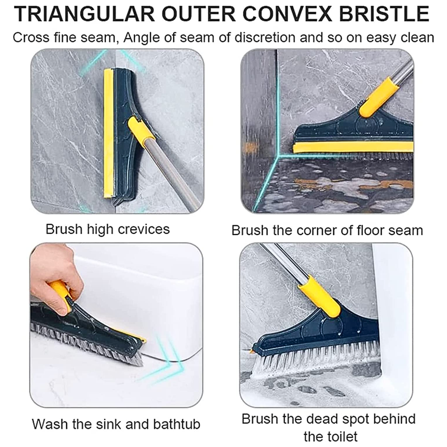 2 IN 1 Bathroom Floor Cleaning Hard Bristles Scrub Brush with Rotating Long Handle Wiper