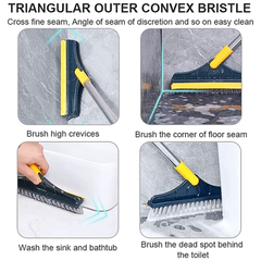 2 IN 1 Bathroom Floor Cleaning Hard Bristles Scrub Brush with Rotating Long Handle Wiper