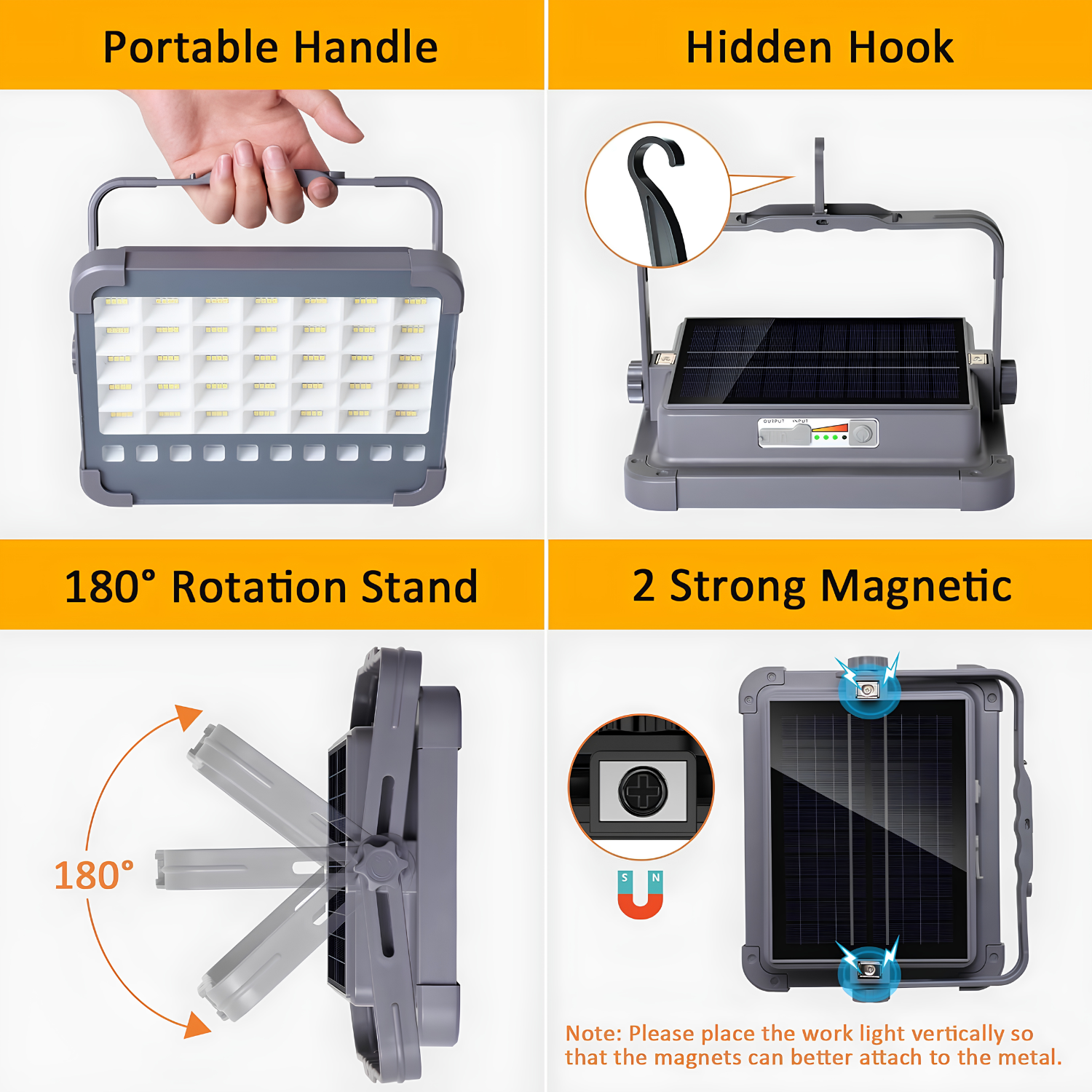 Solar LED Light with Magnetic Mount, USB Charging and IP66 Waterproof
