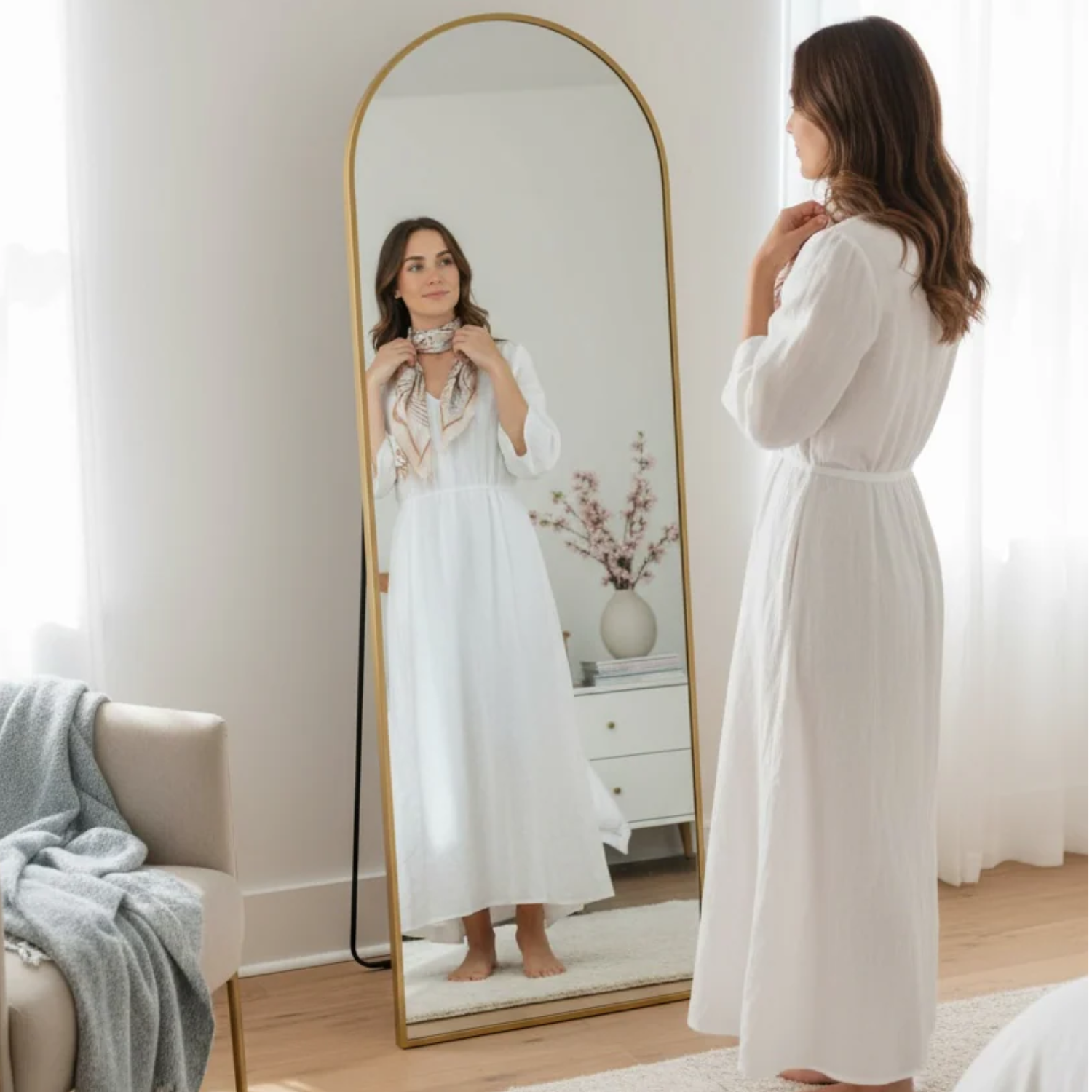 Full Length Life Size Floor Free-standing Arched Metal Frame Mirror