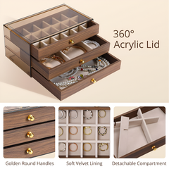 Three Layer Wooden Design Jewelry Organizer Drawer Box